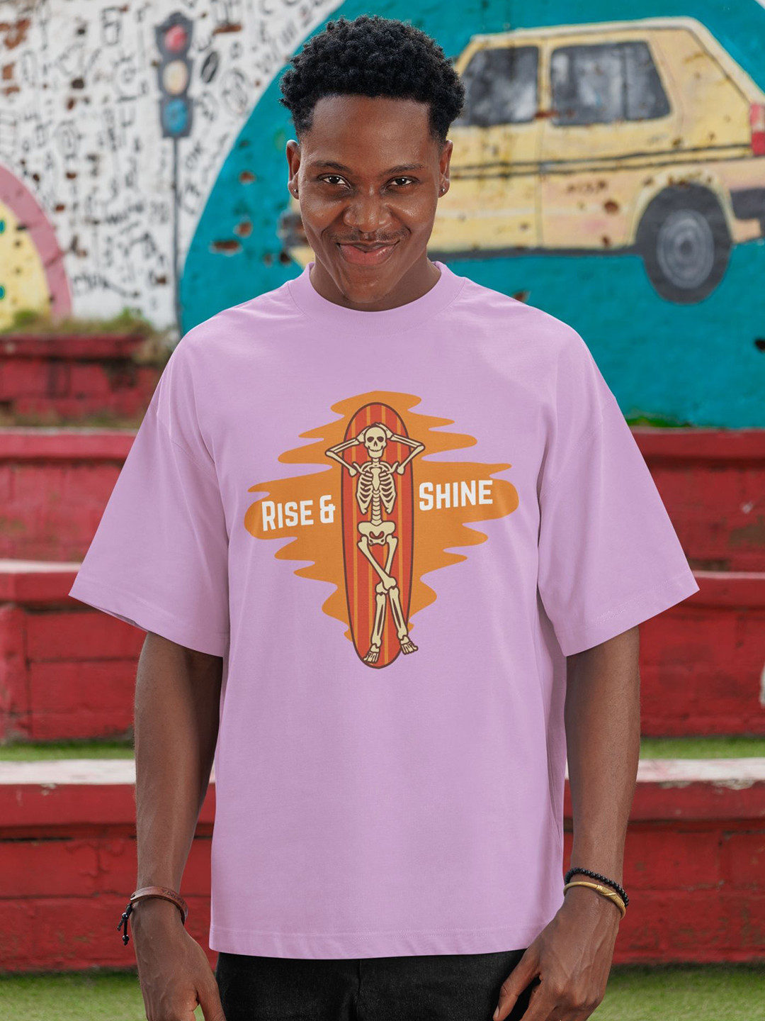 MOZIGO Men Lavender Graphic Oversized T-shirt