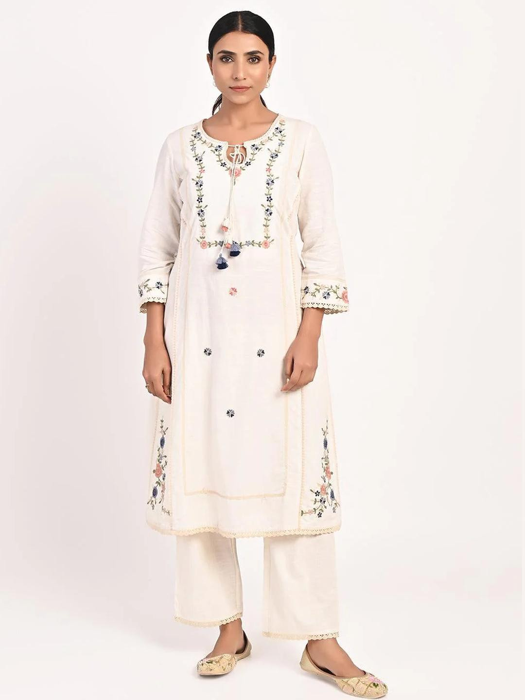 Lakshita Women Off White Pure Cotton Kurta Sets