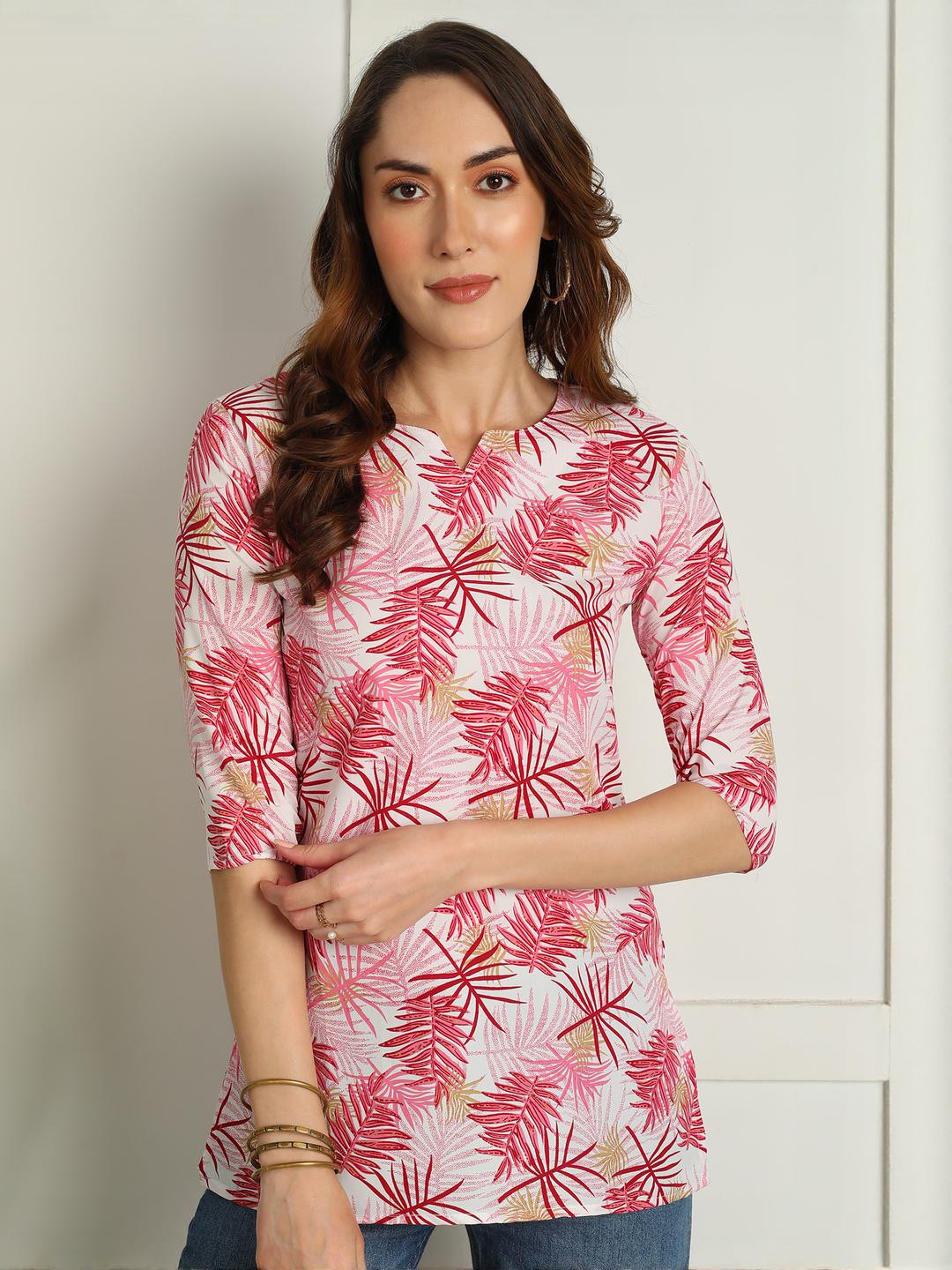 KILLARI Women Pink Ethnic Motifs Printed V-Neck Kurti