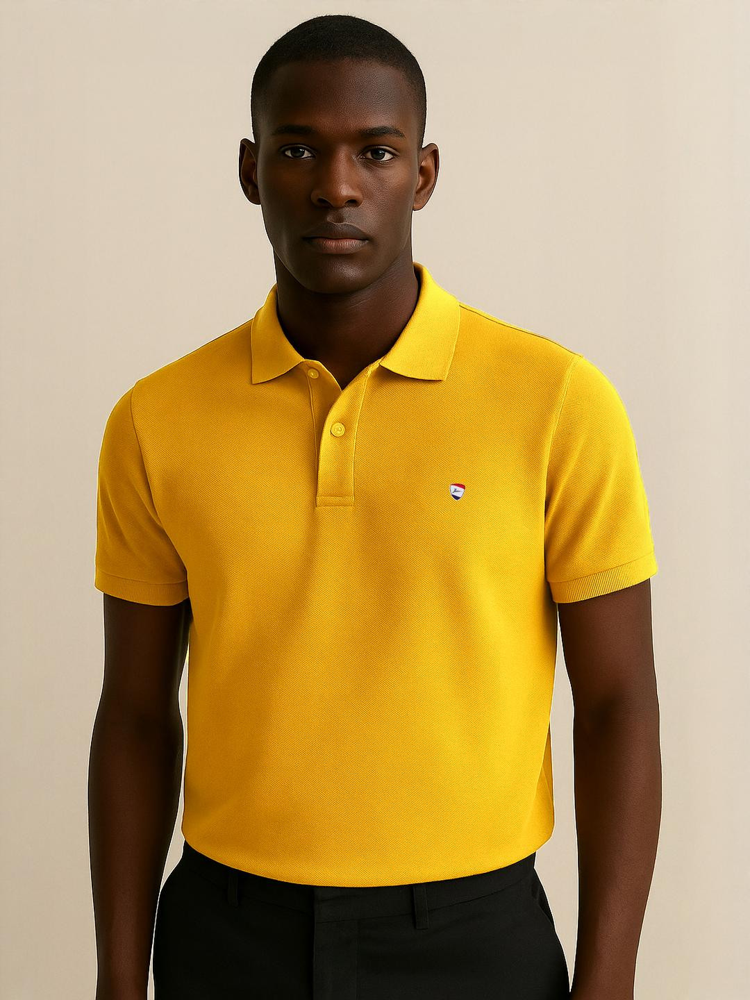 ZEFFIT Men Yellow Polo Collar Short Sleeves Cotton Causal T-shirt