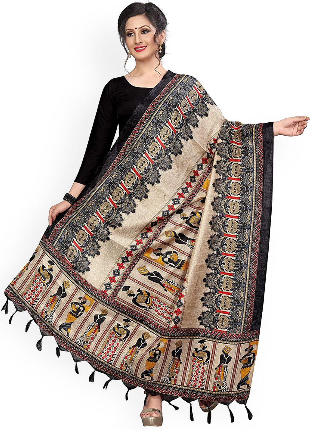 Kemza Ethnic Motifs Printed Madhubani Dupatta With Tassels