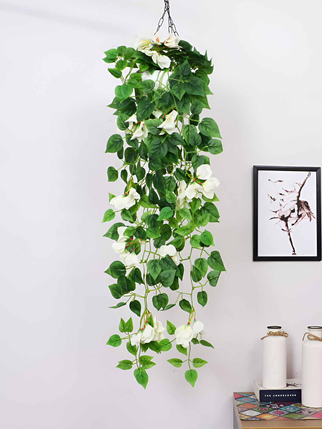Home Bloom White & Green Bougainvillea Hanging Artificial Plant