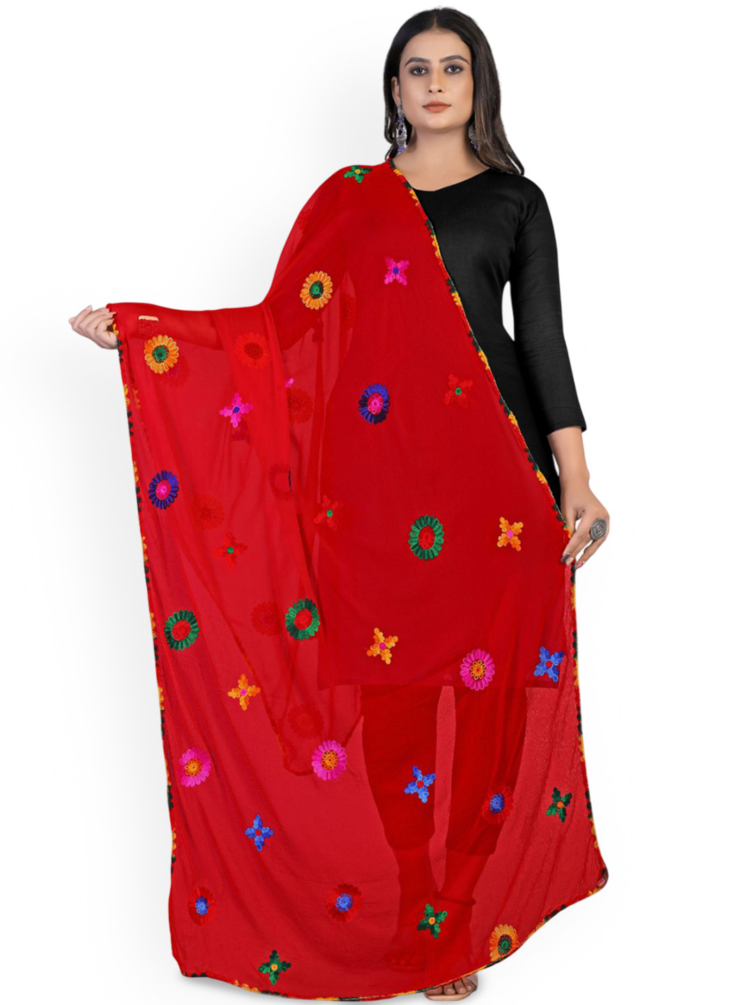 Kemza Phulkari Embroidered Dupatta