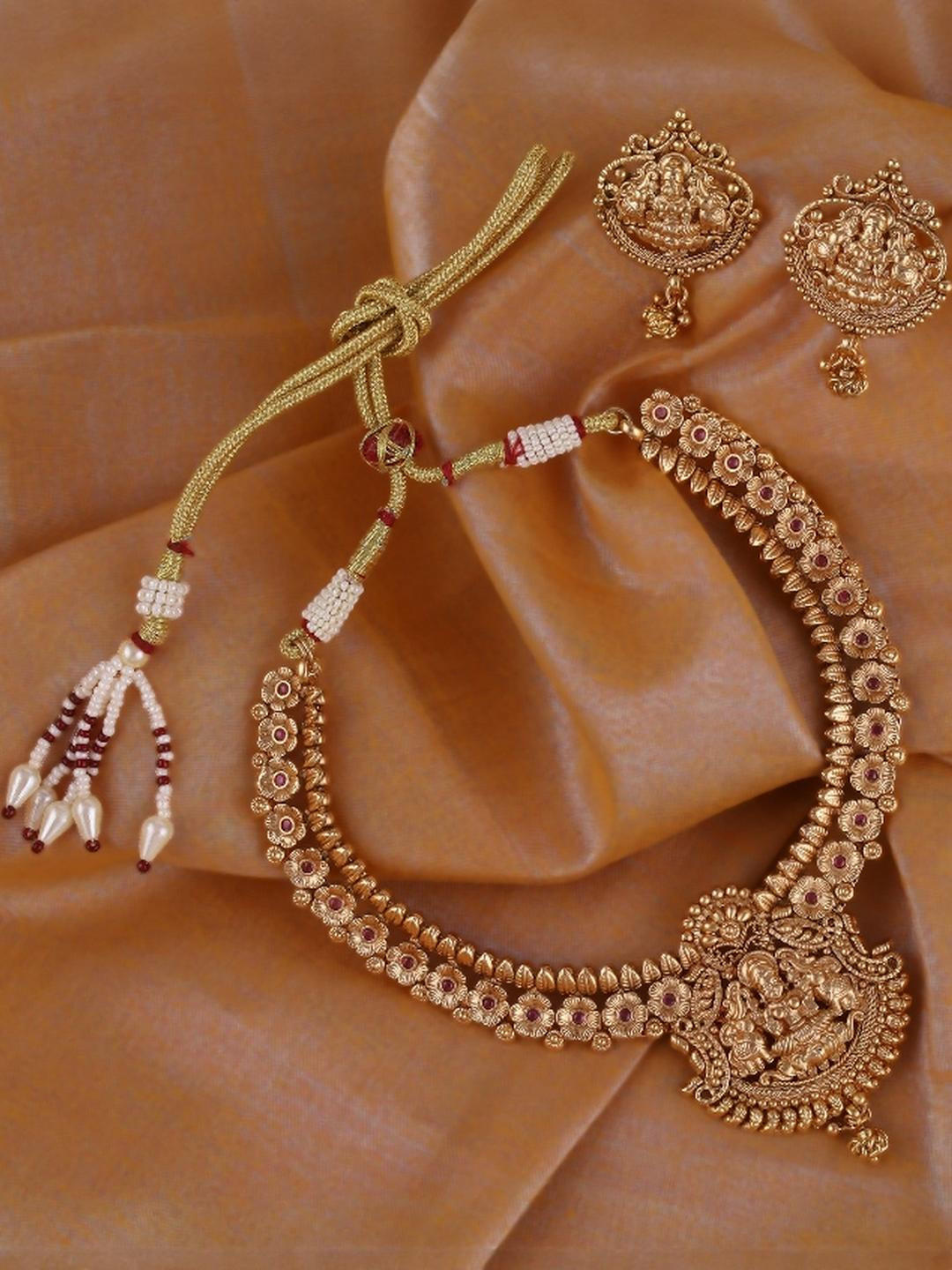 Saloni Fashion Jewellery Traditional Laxmi Design Gold Plated Choker Necklace Set