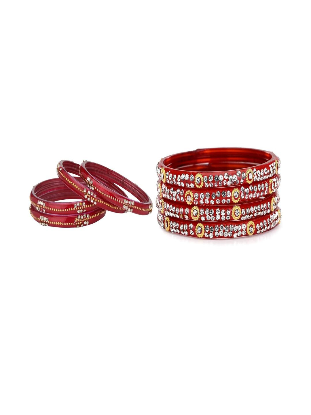1ST TIME Combo of 2 Red Stones Studded Bangles Set