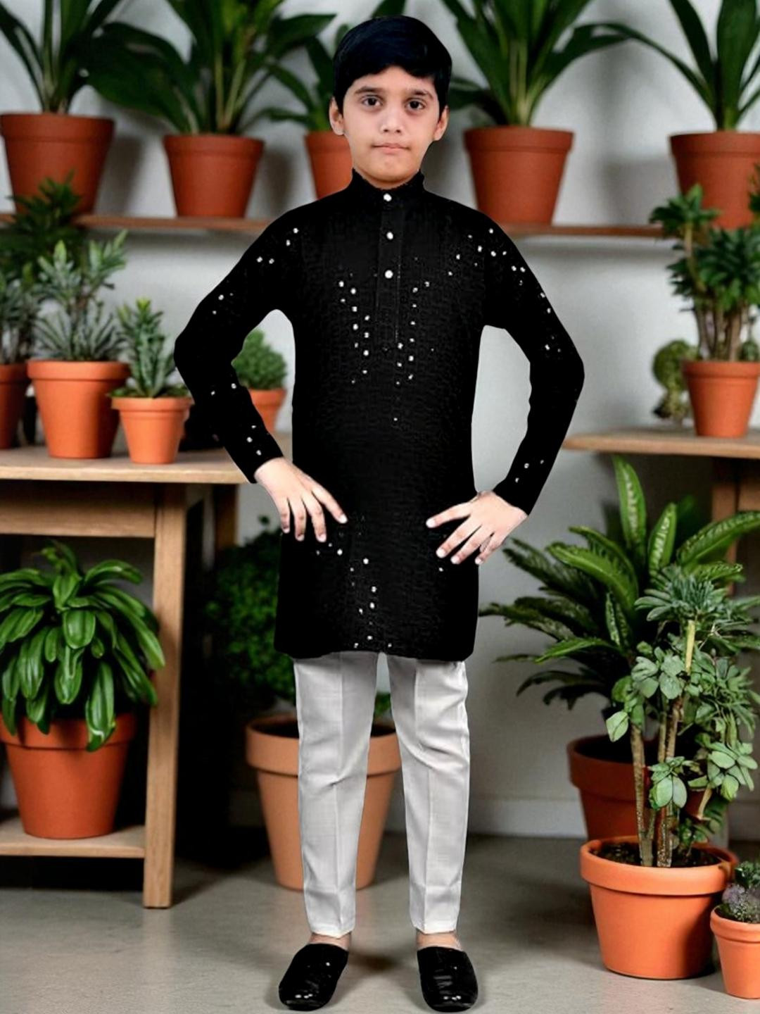 Pohar Creation Boys Black Pure Cotton Kurta Sets