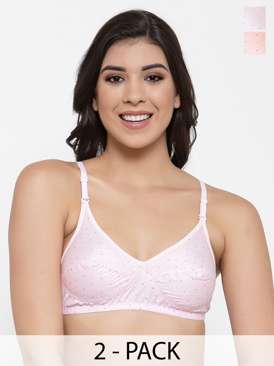 SHYAM SONS FLAIR Colorbra Pack Of 2 Peach, Pink Seamed Non Padded Printed Cotton Bras