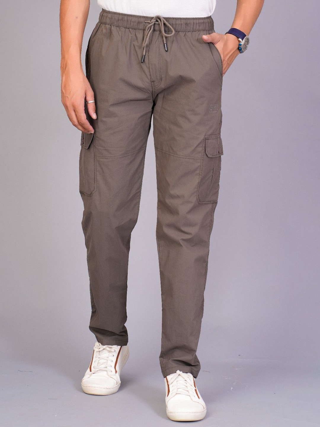 Brown Relaxed Fit Mid-Rise Cotton Cargos
