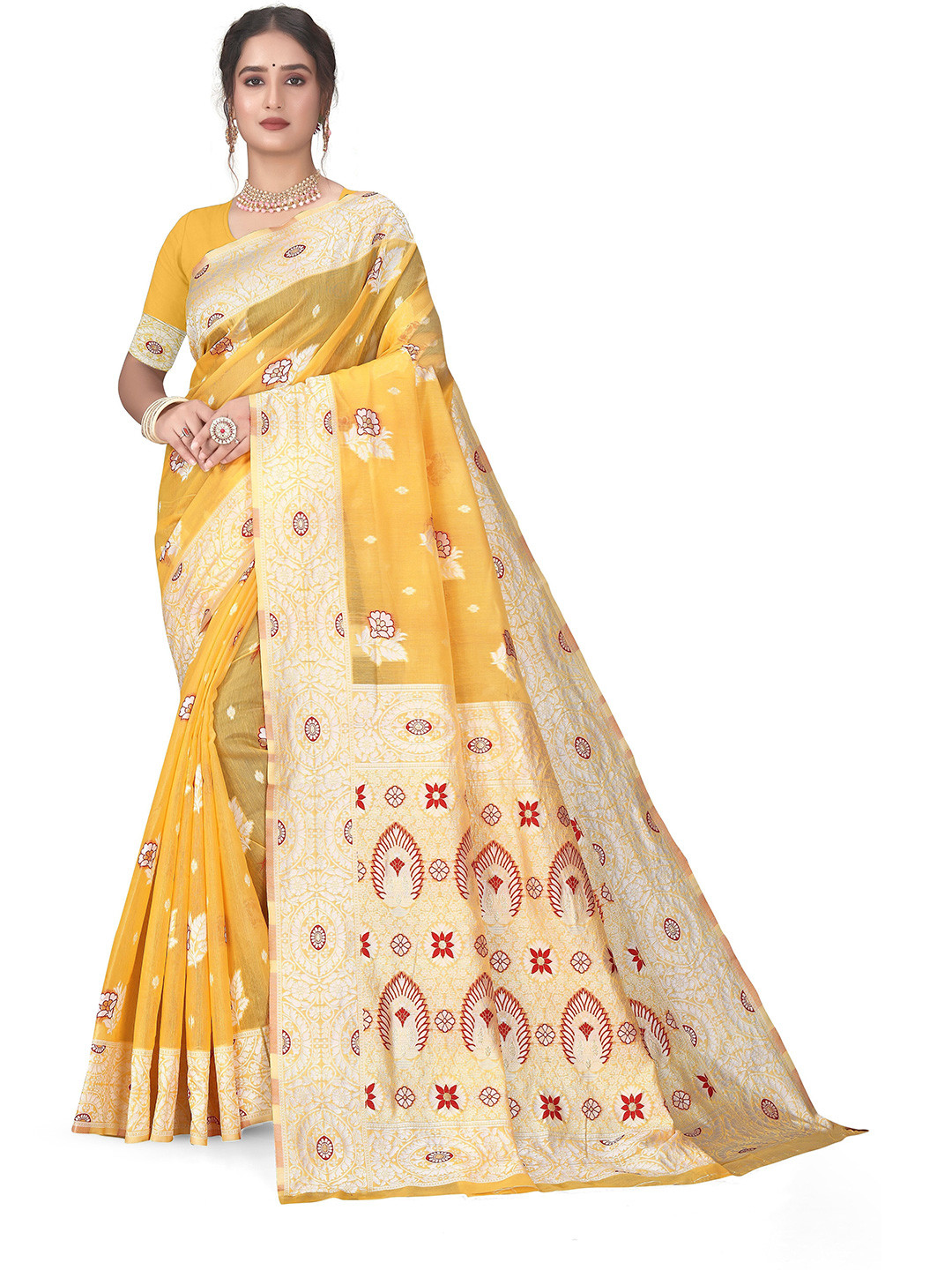 NS WORLD Woven Design Zari Satin Saree
