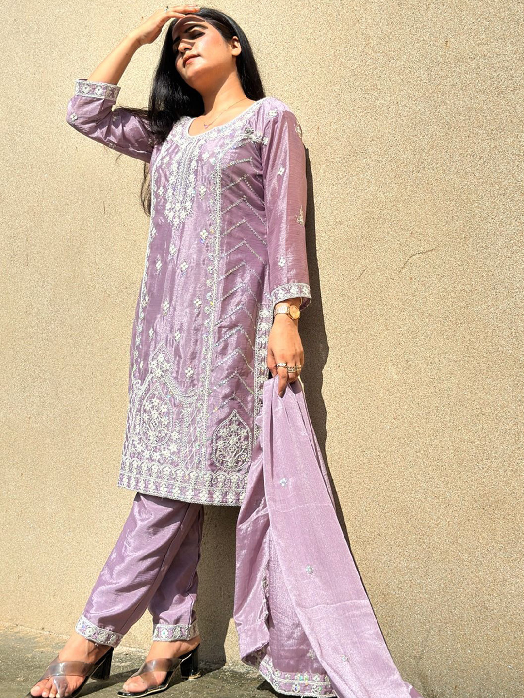 ANVERI TEXTILES Women Embroidered Regular Pure Silk Kurta & Pyjama With Dupatta