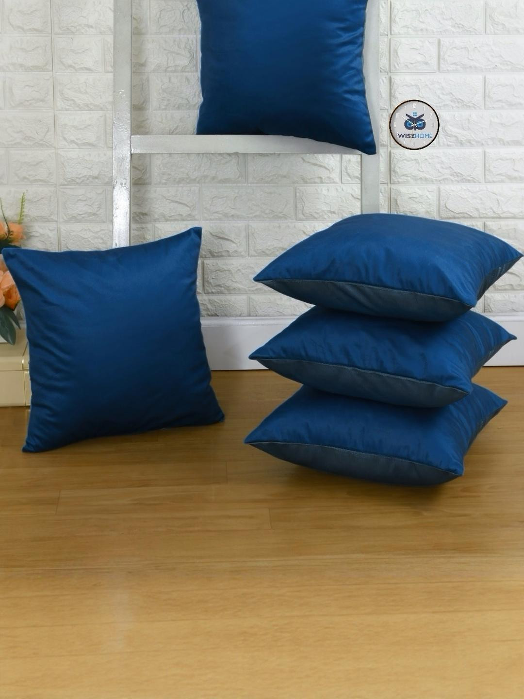 WISE HOME Blue Set of 5 Velvet Square Cushion Covers