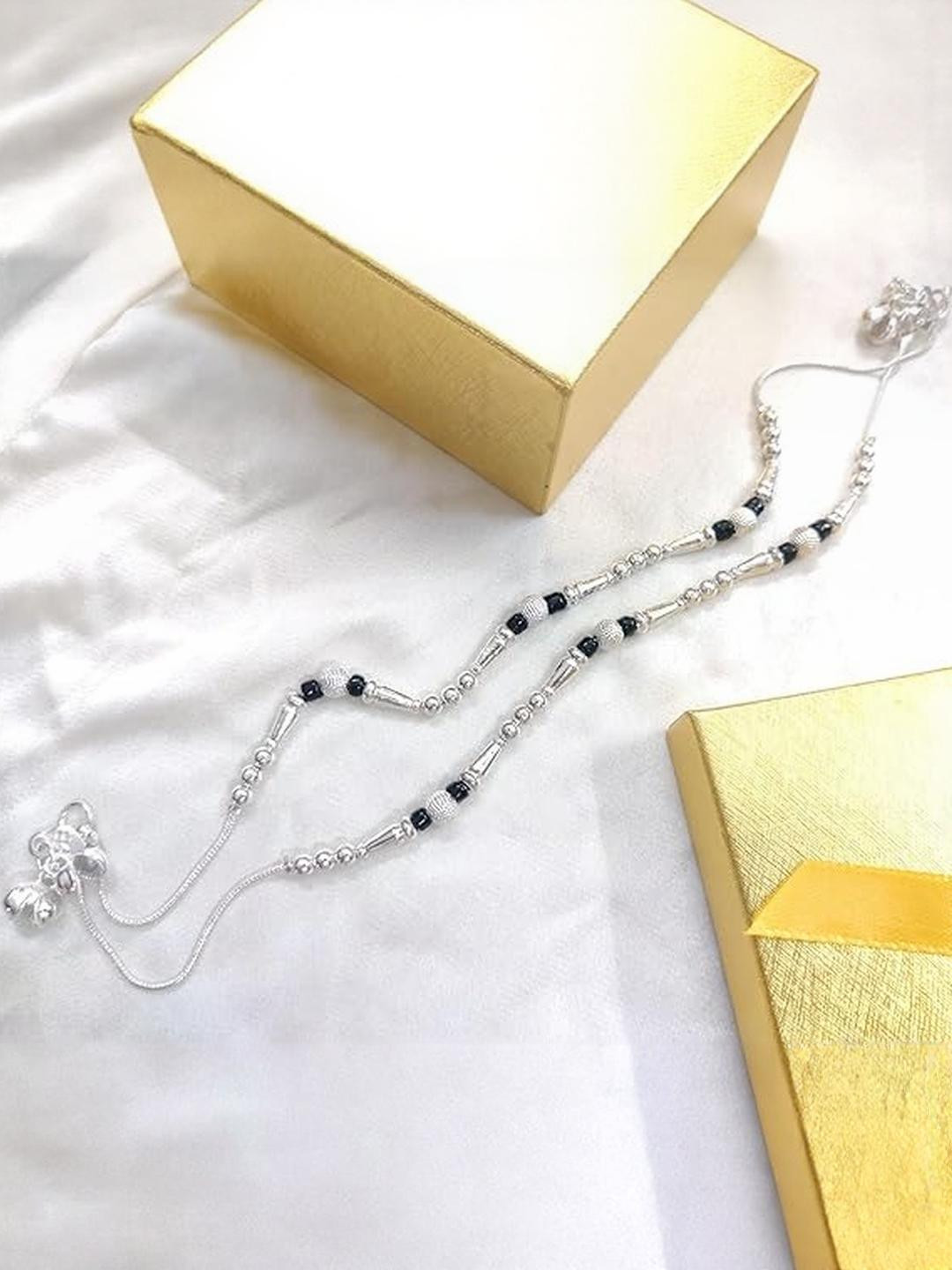 Lovemi Movements Silver-Plated Anklet With Black Beads