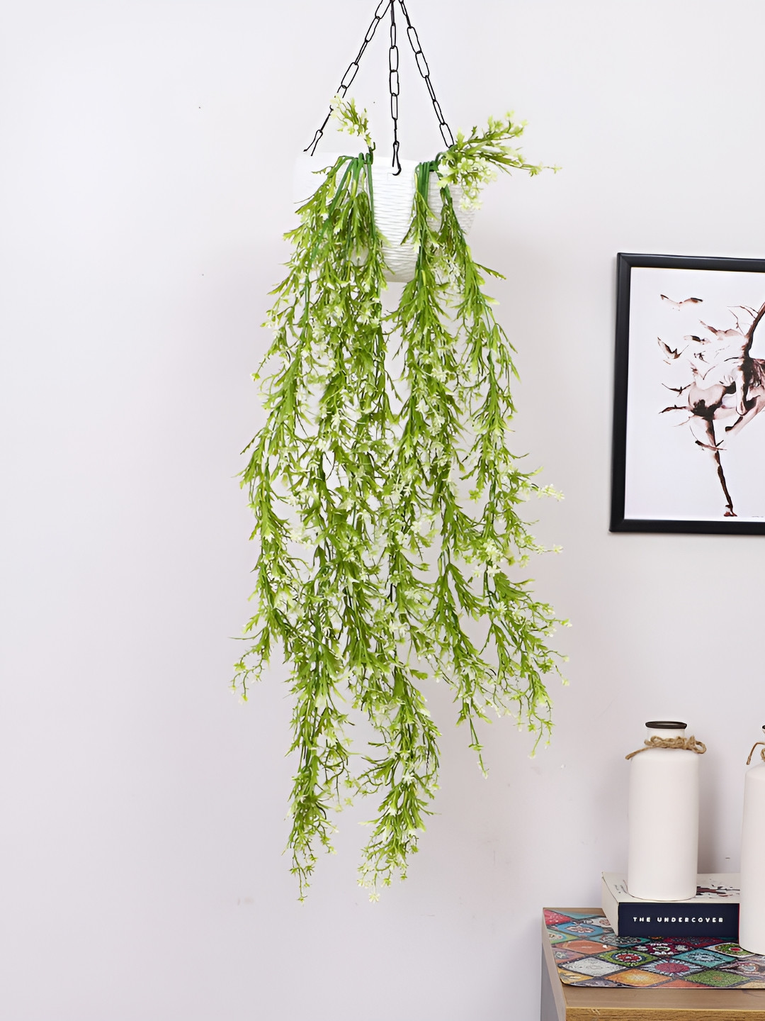 Home Bloom White & Green 2 Pieces Hanging Artificial Plants