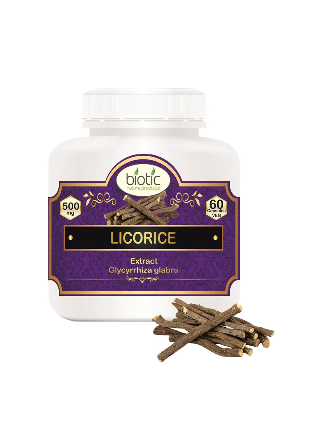 Biotic Licorice Mulethi Extract 500mg Capsules - 60 Capsules