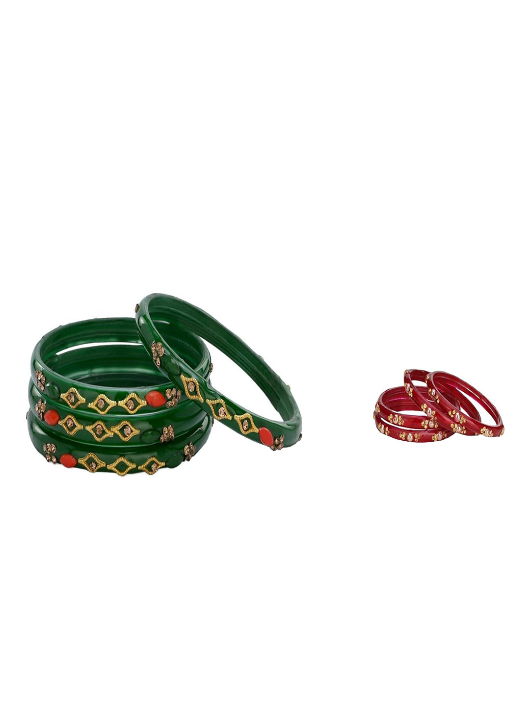 SOMIL Combo of 2 Green & Red Colored Ethnic Handcrafted Traditional Bangles
