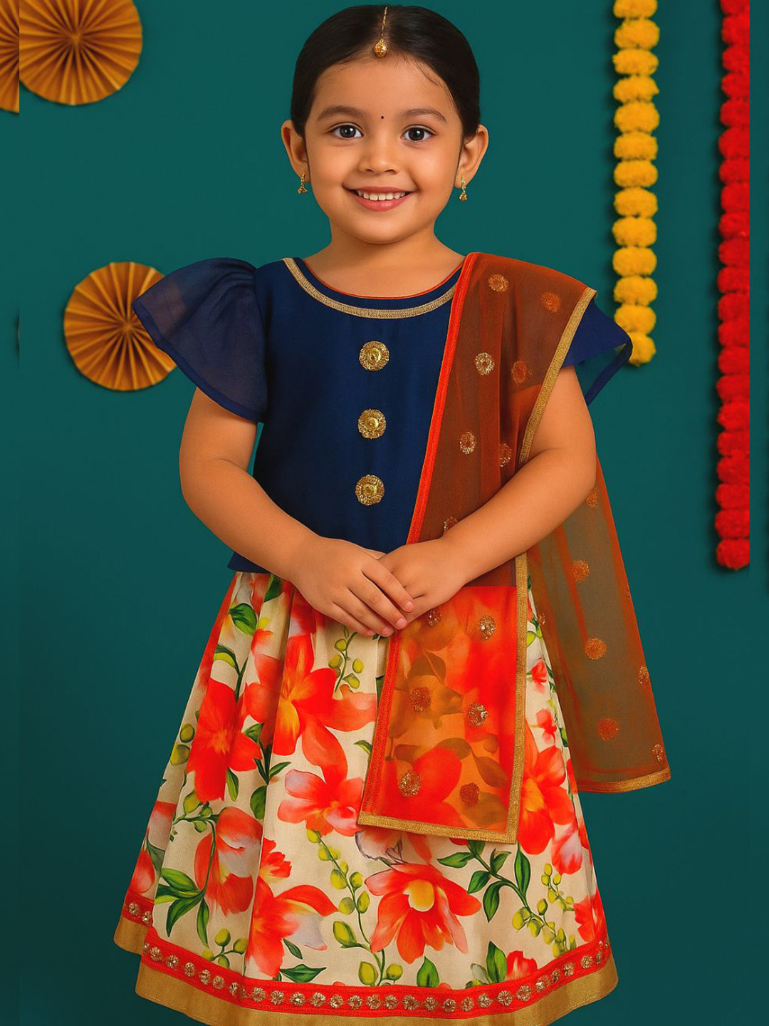 Googo Gaaga Girls Printed Ready to Wear Lehenga With Choli & Dupatta
