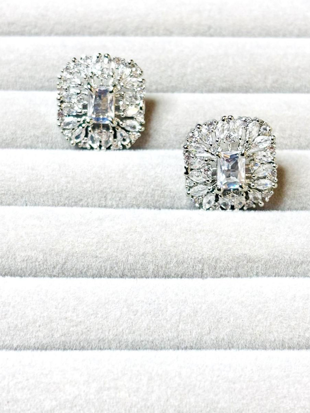 LA FILLE D'OR Silver-Plated Cubic Zirconia Studded Circular Studs