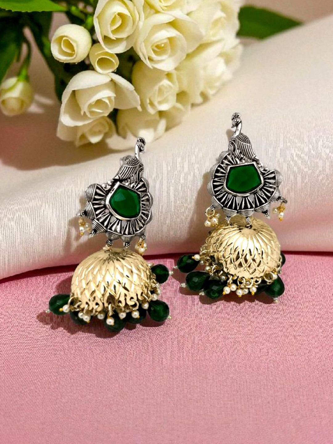 BFC - BUY FOR CHANGE Peacock Shaped Jhumkas Earrings