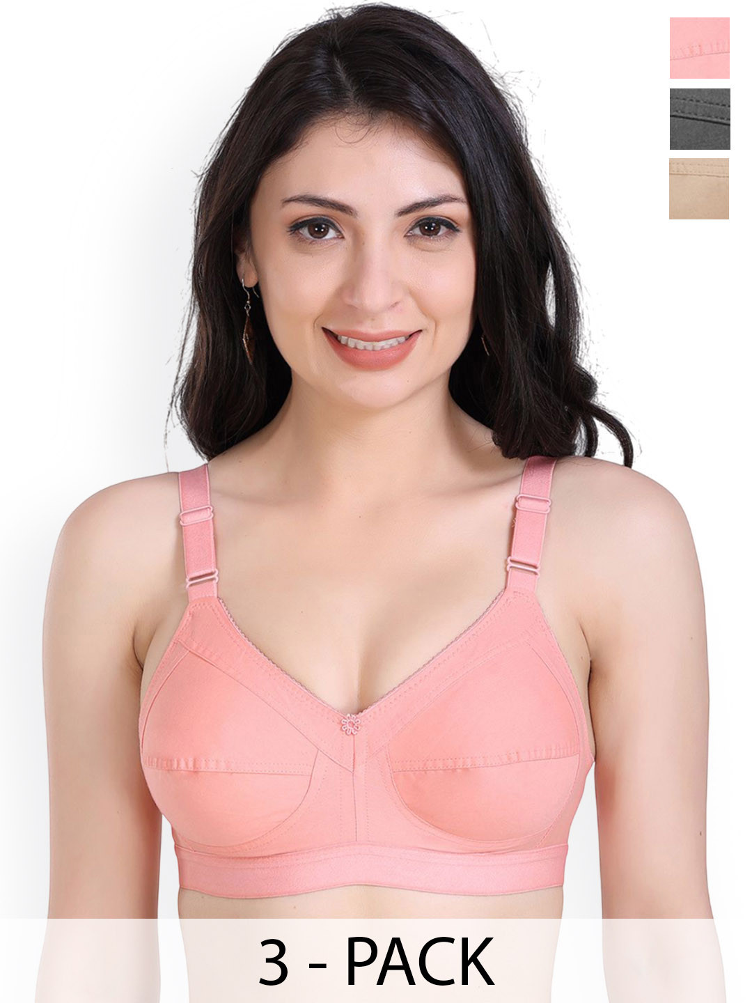 SHYAM SONS FLAIR Women Set Of 3 Non Padded Full Coverage Regular Cotton Minimizer Bra