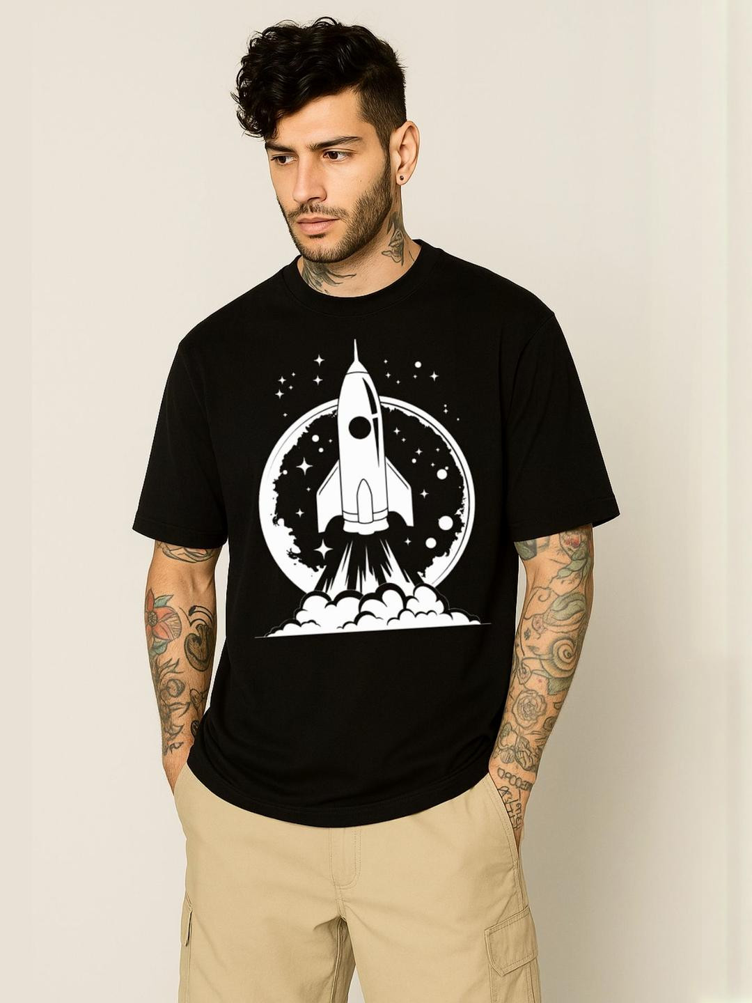 Be Crazy Men Nasa Astronaut Graphic Printed Round Neck T-shirt