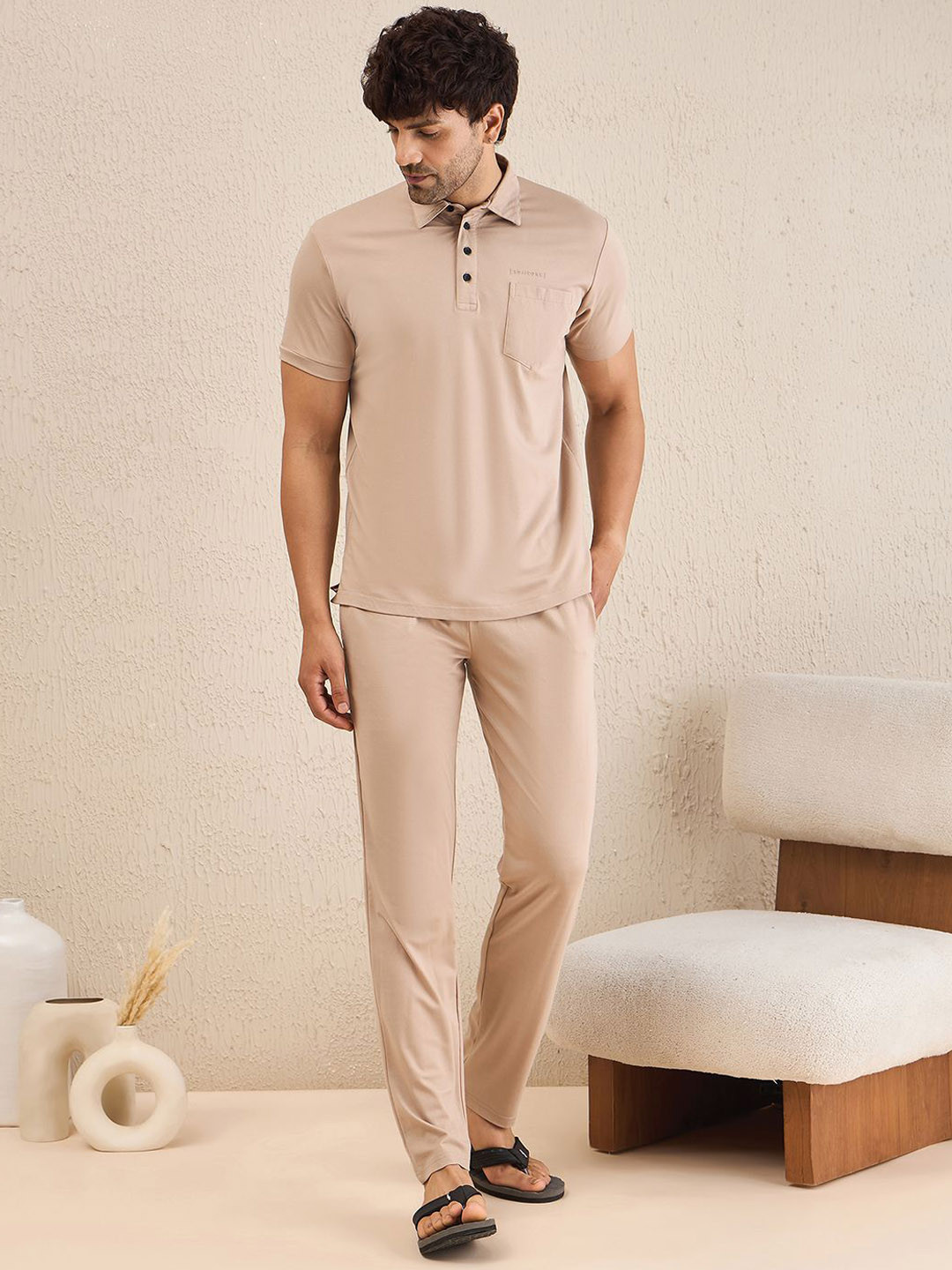 Sweet Dreams Shirt Collar T-shirt With Pyjamas