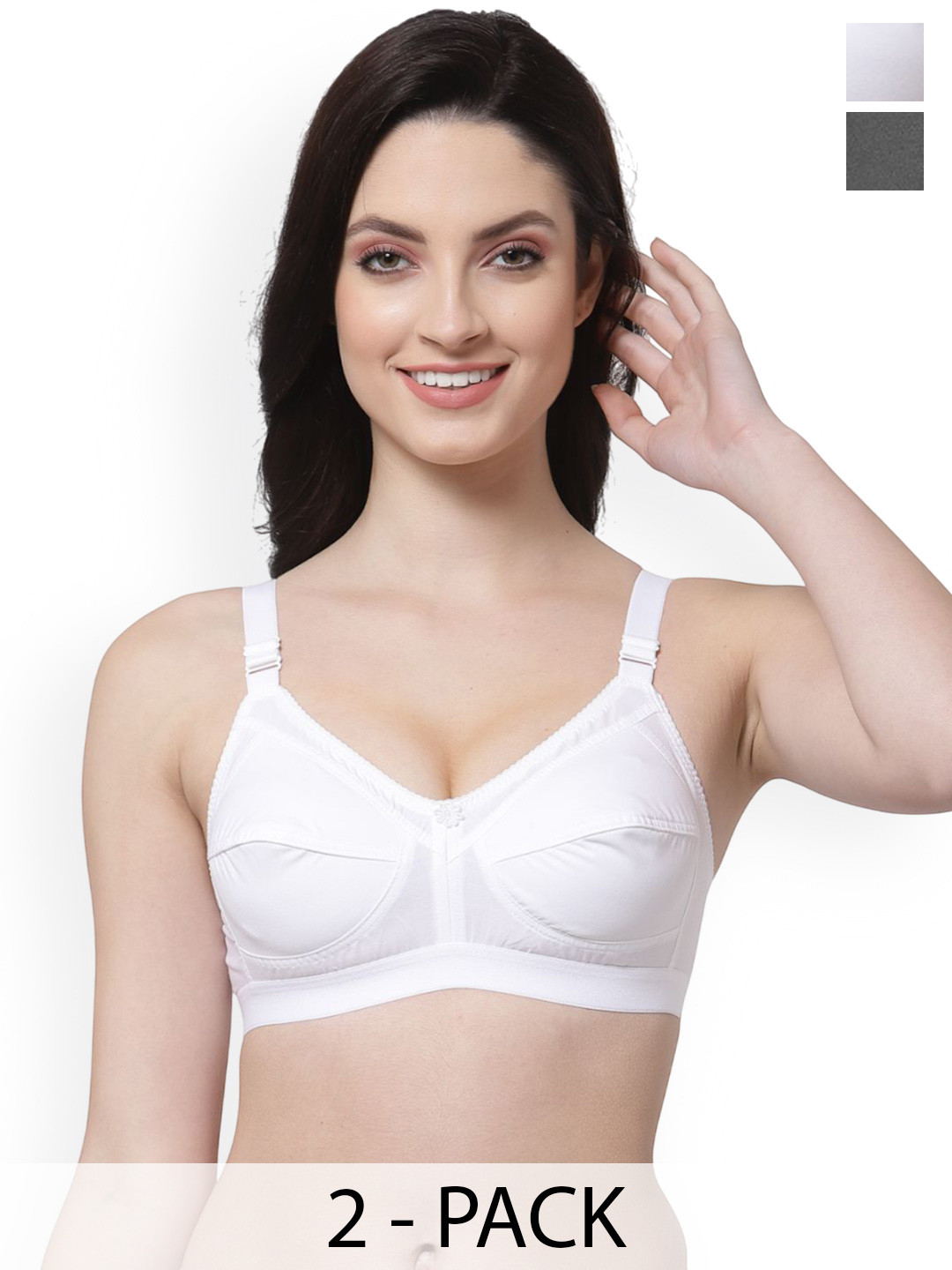 SHYAM SONS FLAIR Women Pack Of 2 White & Black Seamed Non-Padded Full Coverage Bra