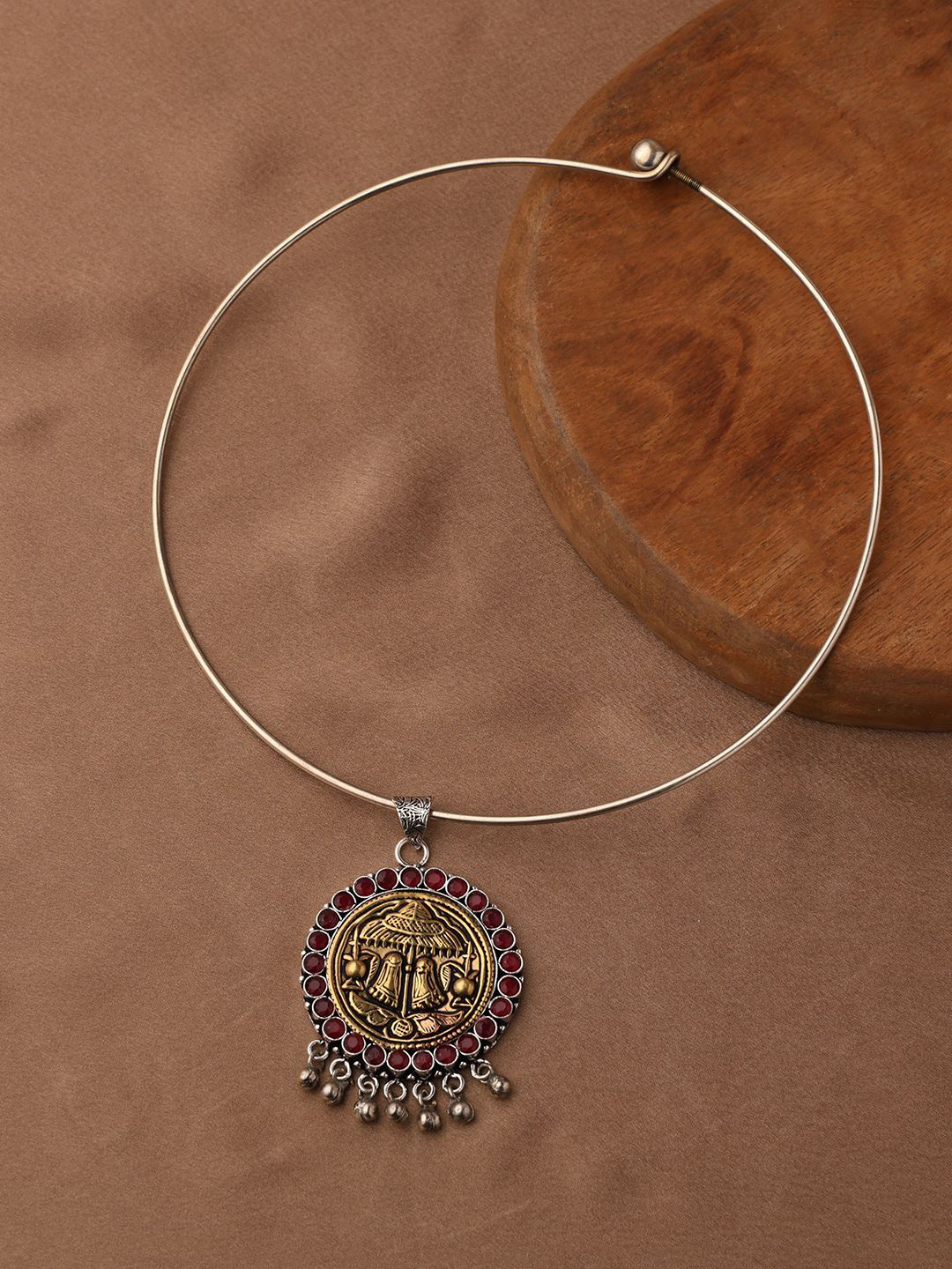 PATOLA BY VJ 92.5 Silver-Plated Oxidized Hasli Pendant Necklace