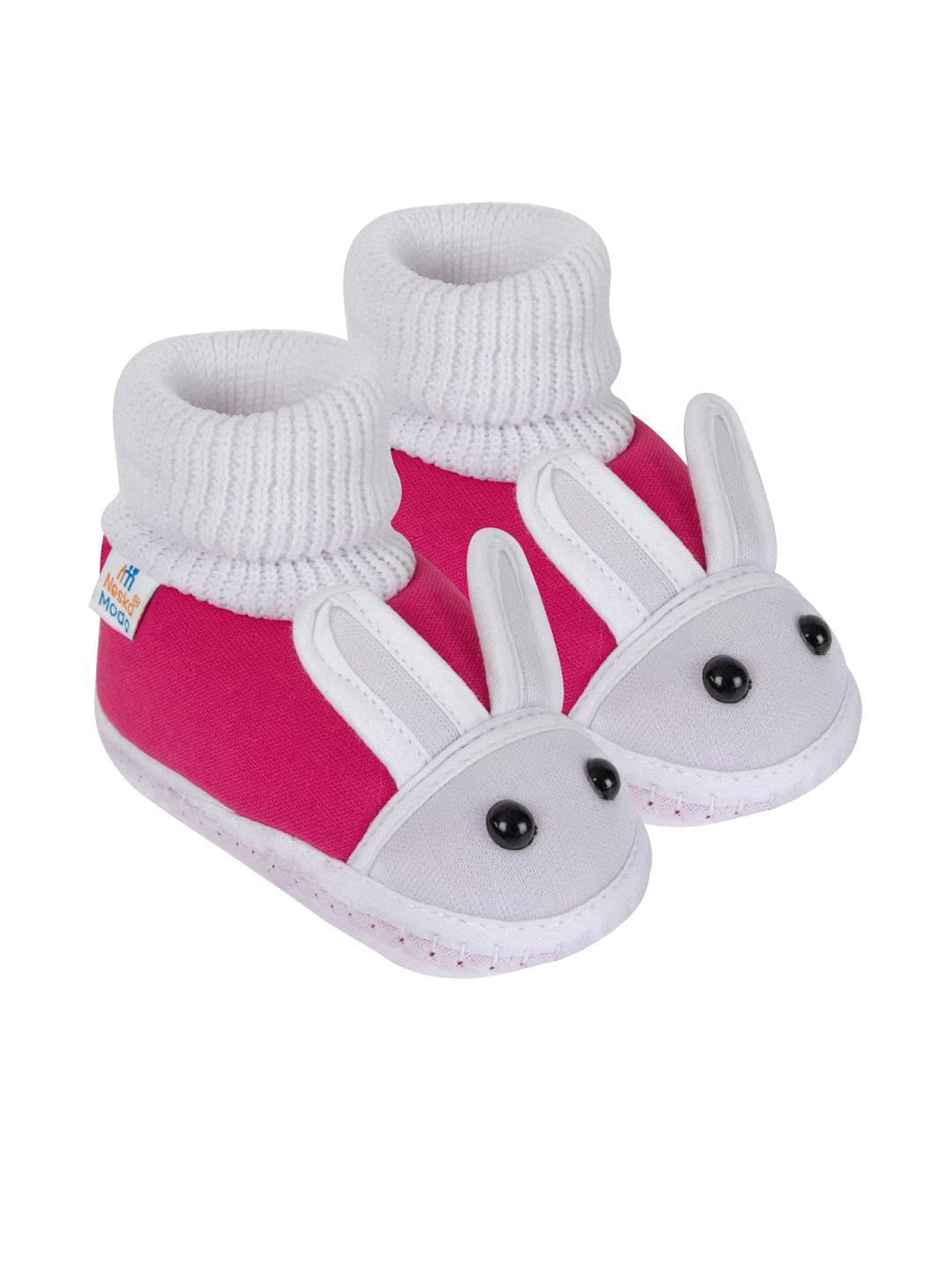 NESKA MODA Kids Unisex Pack Of 1 Pink Rabbit Face Design Slip On Casual Cotton Booties