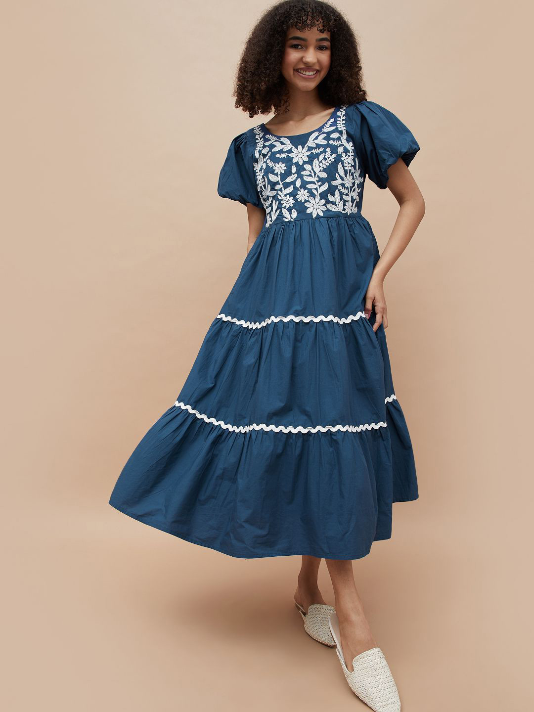 Colour Me by Melange Women Floral Embroidered Lace Inserts Detail Fit and Flare Maxi Dress