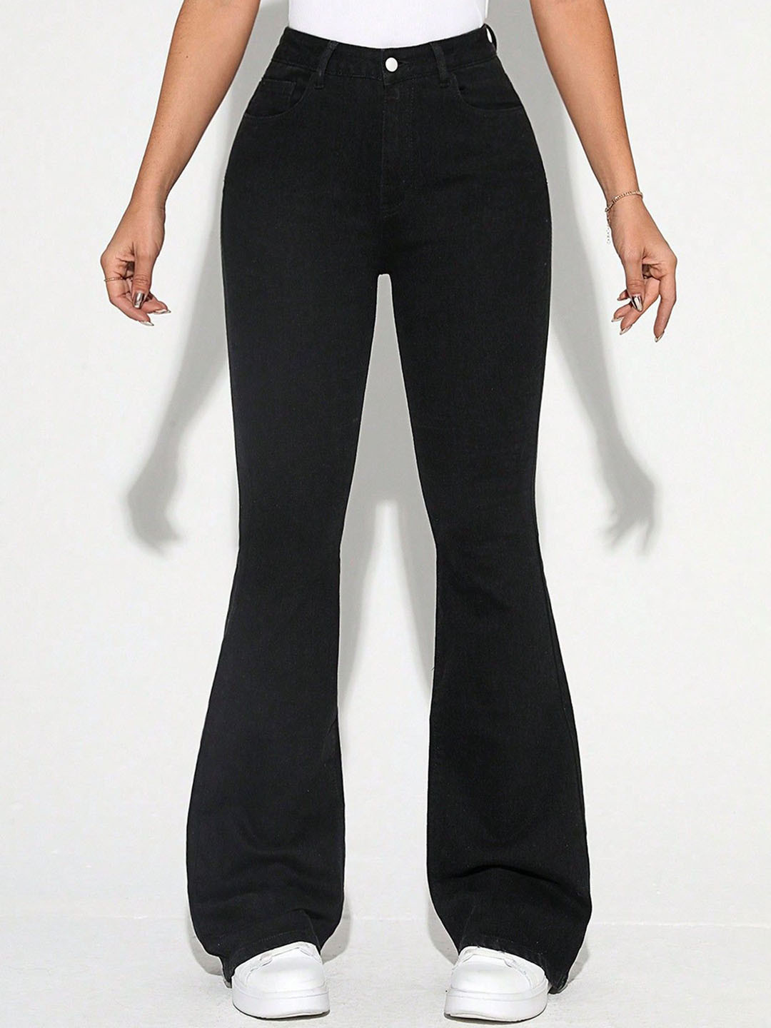 NU CLOTHS Women Jean Flared Fit High-Rise Clean Look Stretchable Denim Jeans