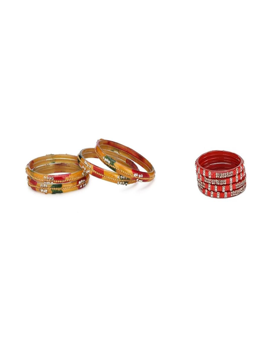 1ST TIME Set Of 2 Yellow & Red Stone-Studded Bangles