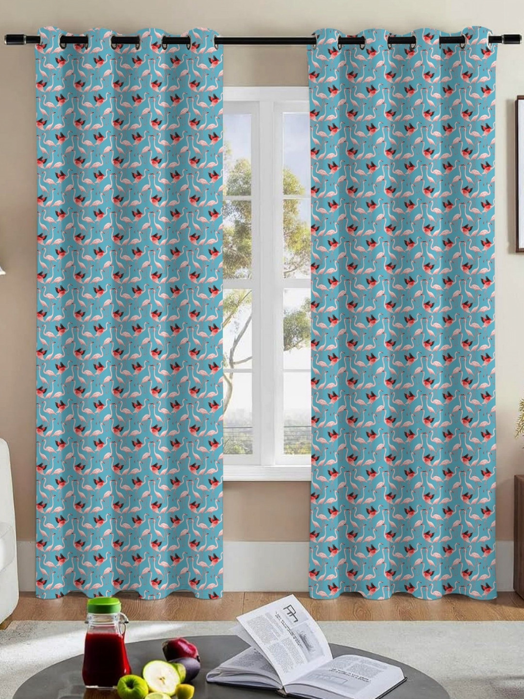Nefertiti Home Blue & Red 2 Pieces Abstract Printed Black Out Long Door Curtains