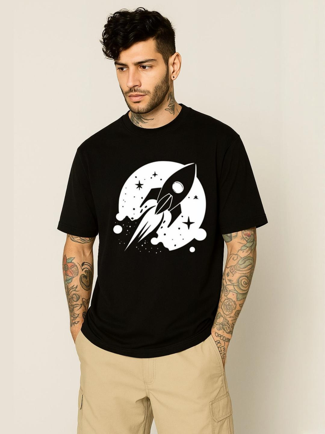 Be Crazy Men Nasa Astronaut Printed Drop-Shoulder Sleeves Oversized T-shirt