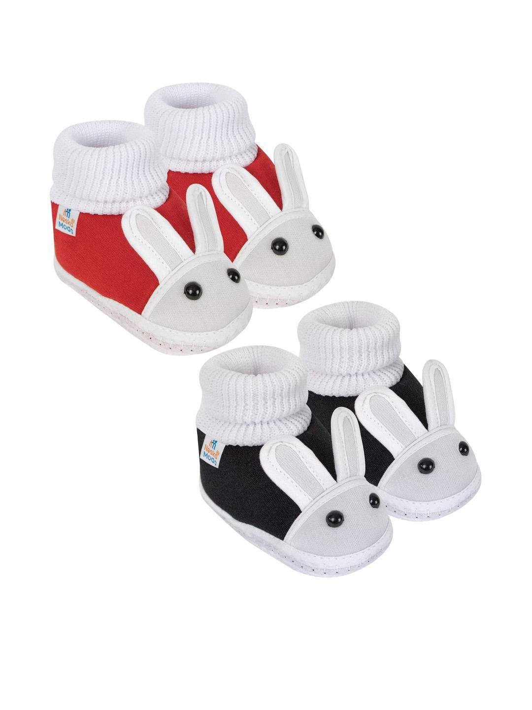 NESKA MODA Unisex Kids Pack of 2 Rabbit Face Pattern Cotton Booties