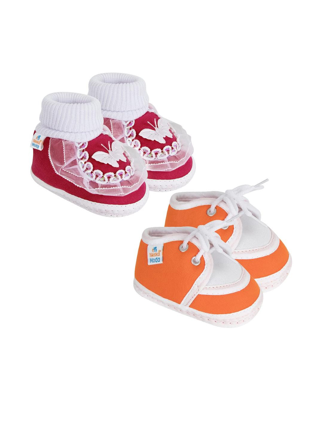 NESKA MODA Unisex Kids Pack of 2 Butterfly Detail Cotton Booties