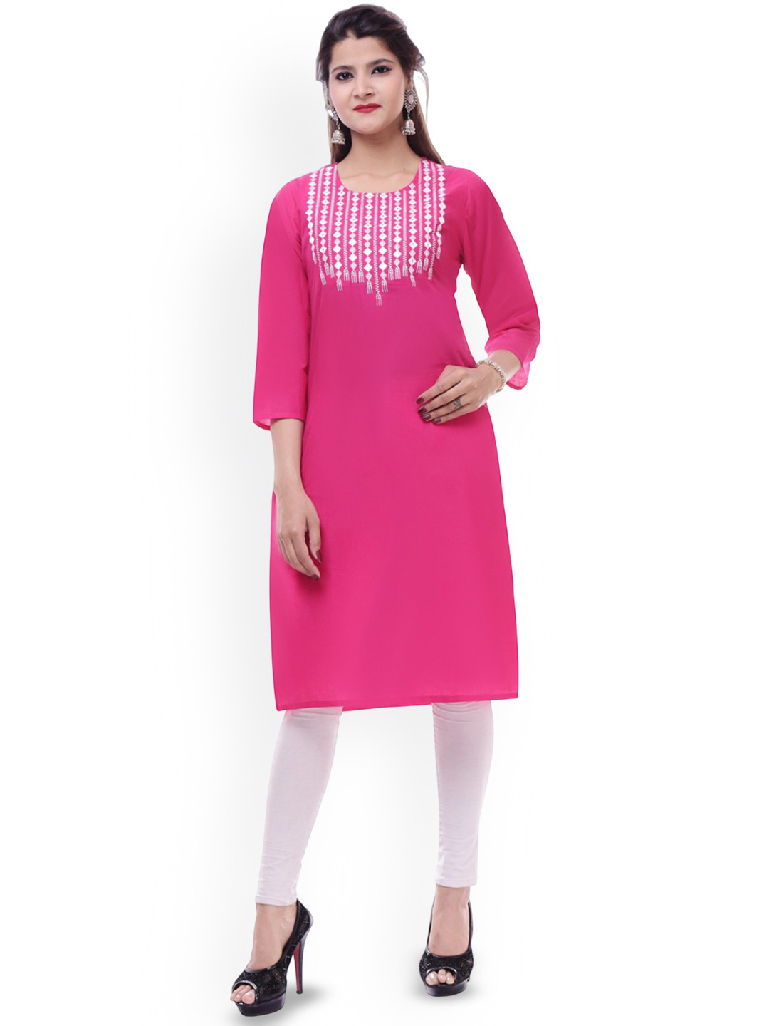 P PRIYA FASHION Women Geometric Embroidered Daily Cotton Straight Kurta