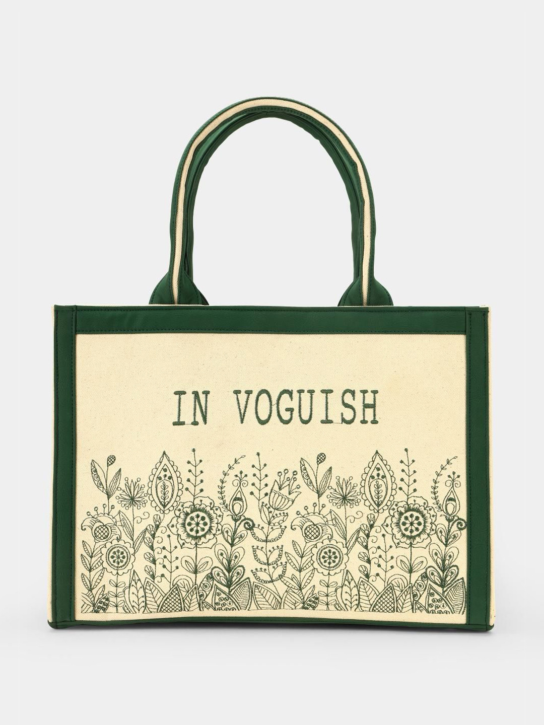 IN VOGUISH Printed Structured Tote Bag with Cut Work