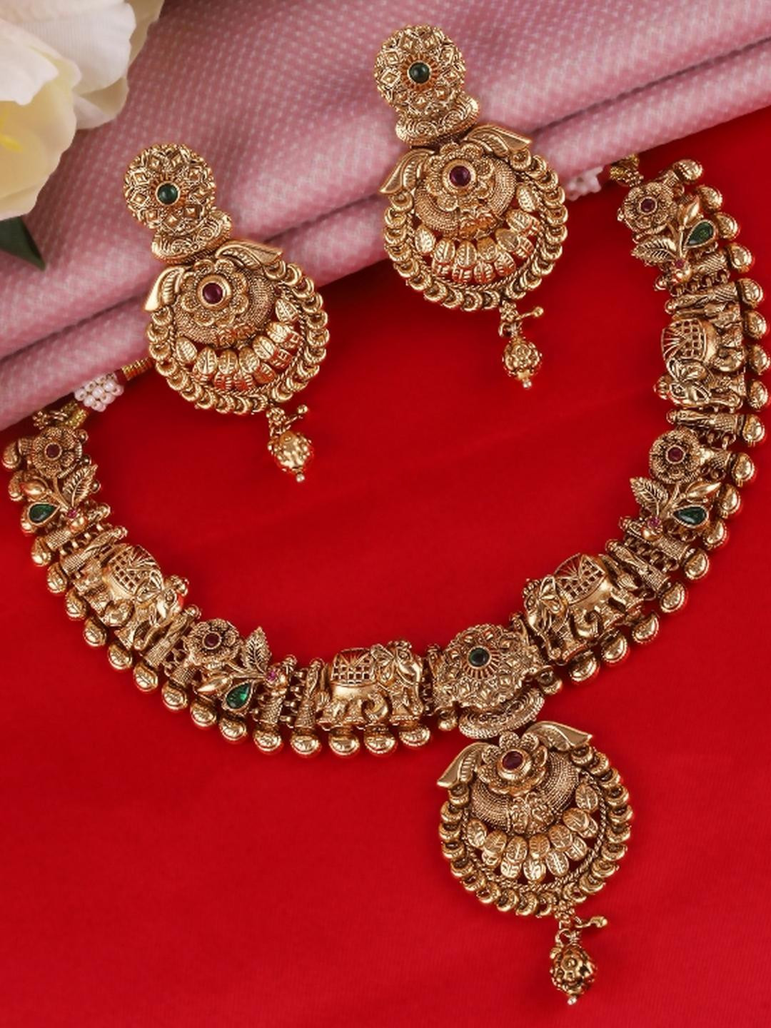 Saloni Fashion Jewellery Women Traditional Elephant Shape Gold Plated Jewellery Set