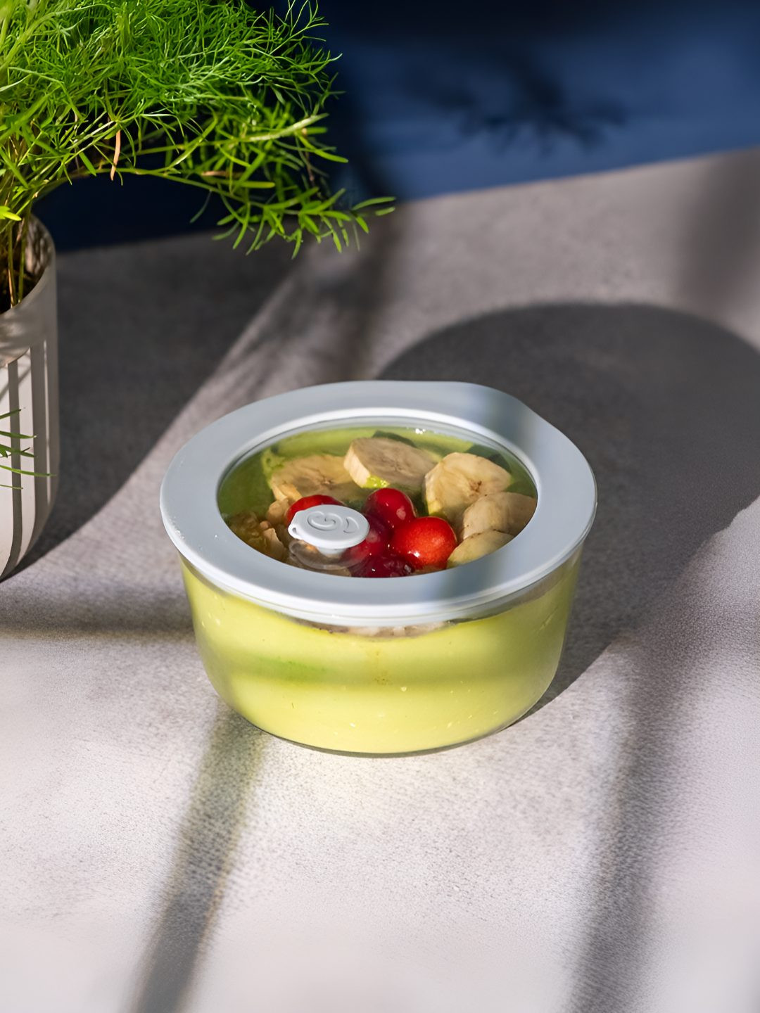 Glasafe Borosilicate Glass Bowl Grey With Lid For Serving & Mixing Grey 500 ml