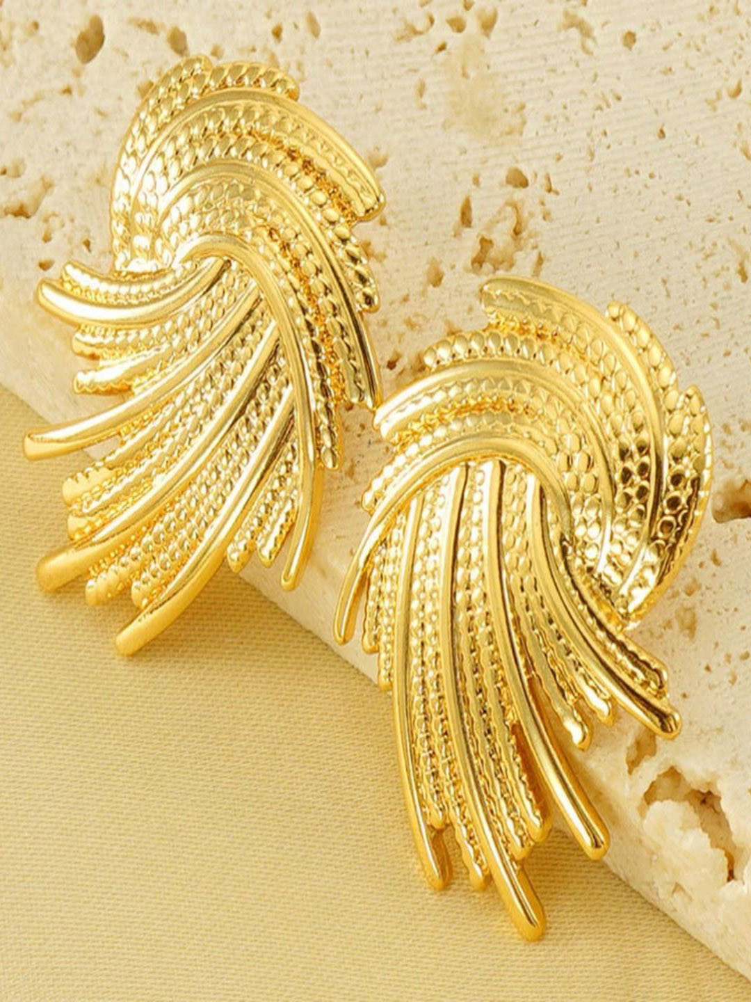 Jewelz Stainless Steel Gold-Plated Textured Swirl Design Studs