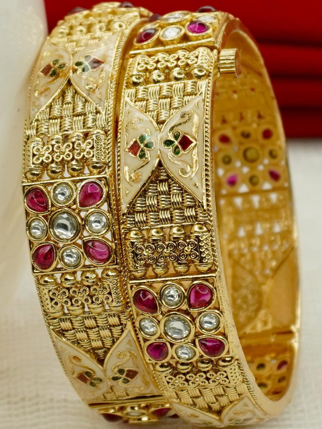 Panini jewels Set Of 2 Gold-Plated Copper Zircon Temple Bangles