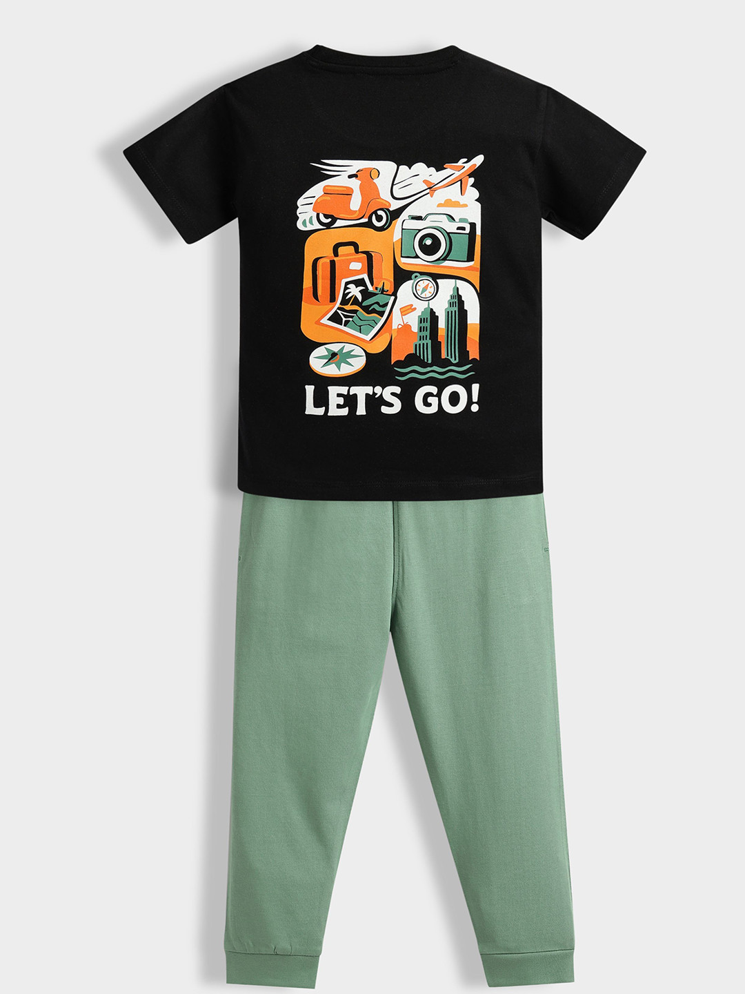 Orange Sugar Kids Printed Short Sleeves Pure Cotton T-shirt With Joggers