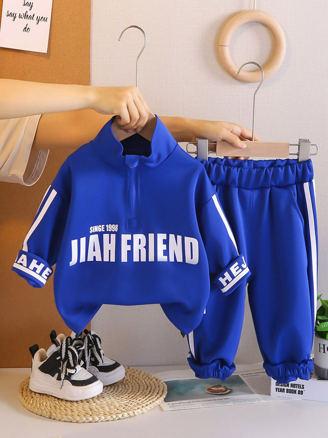 INCLUD Boys Typography Printed High Neck Sweat Shirt With Joggers