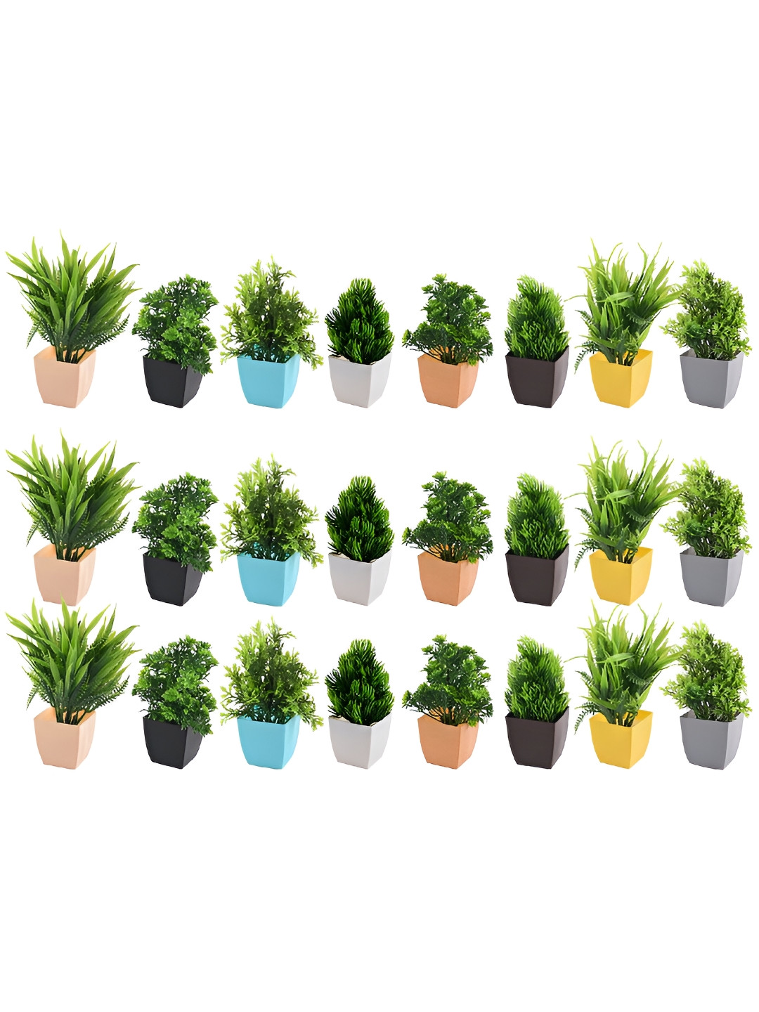 Myntra Elegant Homes Green & Blue 24 Pieces Artificial Plant With Pot