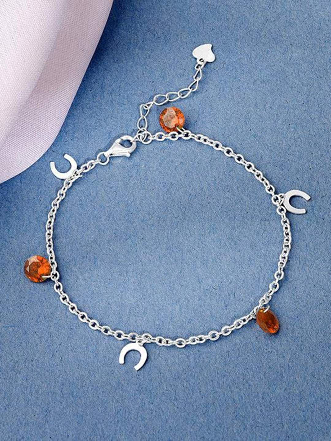 GIVA Women 925 Silver Rhodium-Plated Crystals Studded Celestial Bloom Charm Bracelet