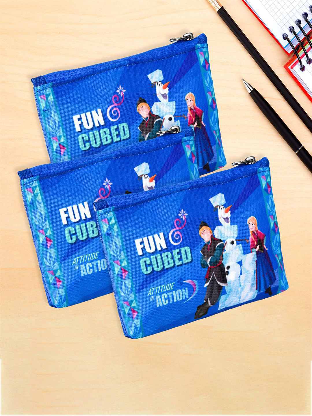 YK Kids Set Of 3 Disney-Frozen Printed Square Zipper Pencil Pouchs