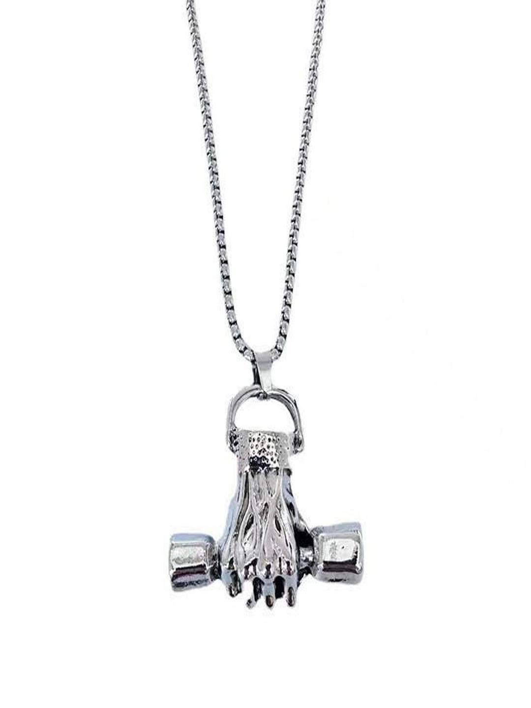 Vientiq Silver-Plated Alloy Hip Hop Retro Fitness Gym Dumbbell Pendant Necklace