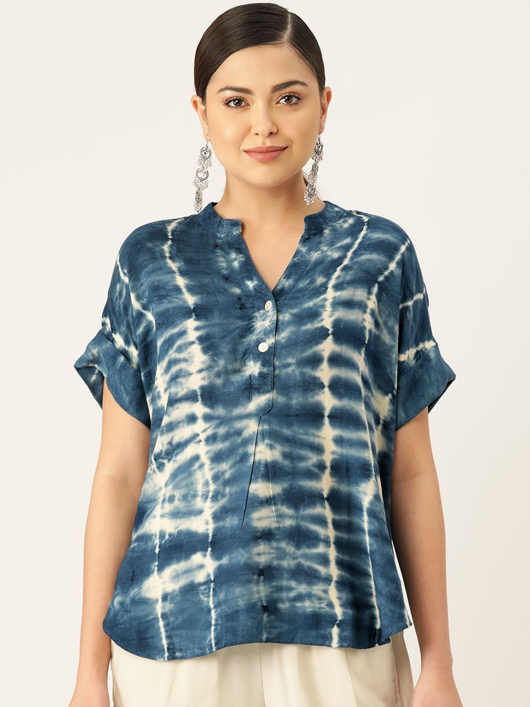 PinkTribe Tie and Dye Mandarin Collar Top