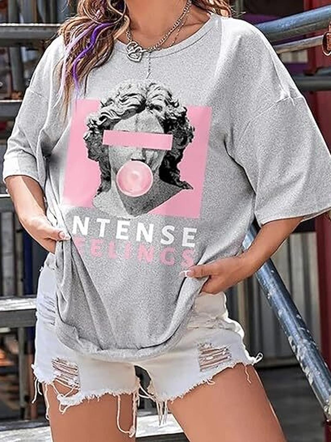 Calm Down Women Grey Cotton Tshirts