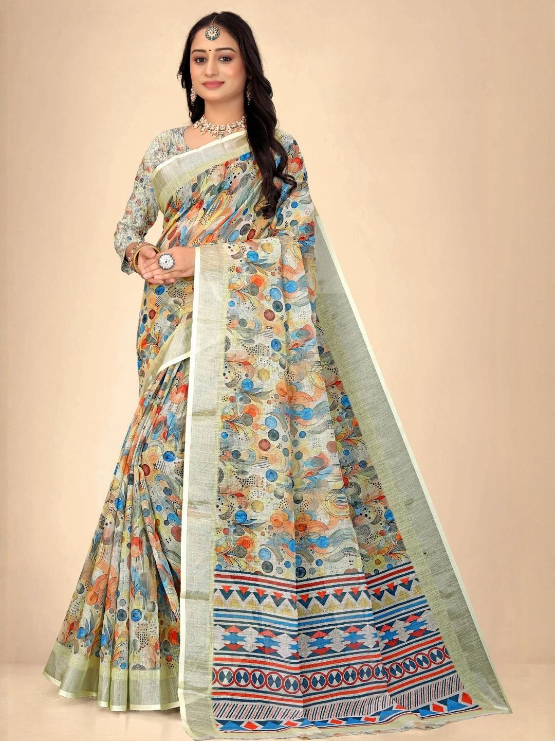 Abhilasha Geometric Printed Pure Cotton Maheshwari Saree